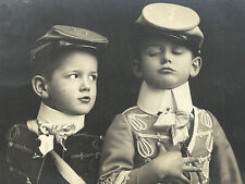1908 Little Boys With Attitude uniform￼￼ costume Antique RPPC Studio Postcard￼ picture