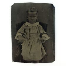 Creepy Child Intense Glare Tintype c1870 Antique Seated 1/9 Plate Photo A3822 picture