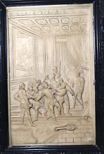 large antique 1800's hand carved figural bisque relief wall plaque sculpture picture