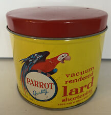 Parrot Quality Vacuum Rendered Lard Shortening Can Tin 1950’s Ft Wayne IN picture