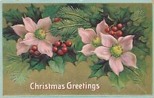 CHRISTMAS - Pink Flowers Christmas Greetings Postcard picture
