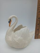 Vintage Holland Mold Ceramic Swan Planter White Iridescent Pearlescent picture