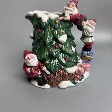 Fitz and Floyd Christmas Tree Santa carving tree Pitcher 1.25 QT  1995 VTG RARE picture