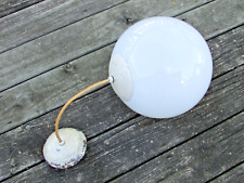 Vintage 1960s MCM 12'' Hanging Wire WHITE Glass MOON GLOBE Light CEILING FIXTURE picture