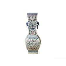 Oriental Porcelain White Blue Pink Color Flower Bats Graphic Art Vase ws3847S picture