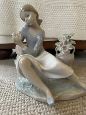 Lladro Large Figurine Girl Leaning On Bench With Flowers picture