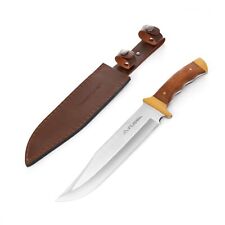 Flissa 14 Bowie Hunting Knife Full-Tang Fixed Blade Wood Handle Knife w/ Sheath picture