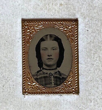 CIVIL WAR YOUNG WOMAN MOUNTED PRESERVER-MAT GEM SIZE HAND TINTED TINTYPE PHOTO picture