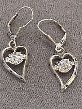 Harley Davidson Sterling Silver Heart & Shield Earrings 925 picture