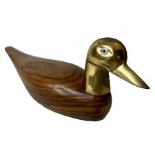 Vintage Solid Wood Duck With Brass Head&Neck Made In India Hand Made Pre-owned picture