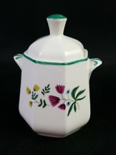Harkerware Sugar bowl with Lid Cranberry and Yellow Flowers Green Accent WOW 🌹 picture