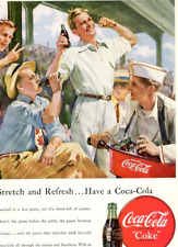 1948 COCA-COLA Print Ad Baseball Bleachers Old Hats Coke Pop Bottle  Pa15 picture