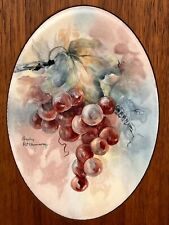 VTG Hand Painted Grapes Ceramic & Wood Wall Hanging, Farmhouse Art Décor, Signed picture