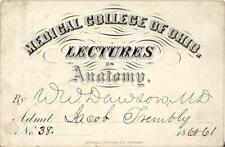 1860-61 CIVIL WAR Medical Lecture Ticket MEDICAL COLLEGE OF OHIO Cincinnati Ohio picture