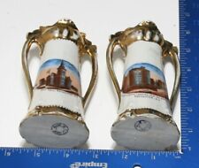PAIR Antique Rochester NY City Hall Main Street Souvenir Vases Ceramic Germany picture