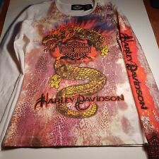White HD Harley Davidson Dragon bling Long Sleeve  Top Shirt Ladies XS Small picture