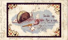 pre-1907 SMOKE UP YOUR PIPE IS OUT playing cards and smoking pipe 1908 picture