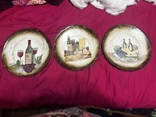 Three Wine Decorative Plates Set Wall Hangings Hand Painted EUC picture