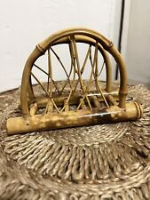 VINTAGE TORTOISE WICKER AND BAMBOO  NAPKIN HOLDER MCM BOHEMIAN DECOR picture