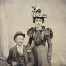 Antique Tintype Photo of Beautiful Young Couple High Fashion Dame picture