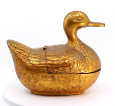 Vintage Brass Golden Duck Hinged Treasure Box Japan picture