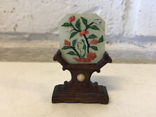 Vintage Possibly Antique Chinese Miniature Jade Plaque on Wood Stand picture