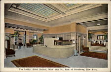 Lobby Hotel Bristol ~ West 48th Street New York City NY ~ 1920s vintage postcard picture