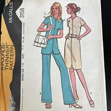 Vintage 1970s McCalls 3158 Disco Tunic Dress + Pants Sewing Pattern 12 XS CUT picture