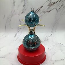 Vintage 1950’s Mercury Glass Ribbed Teal Christmas Ornaments Made In U.S.A picture