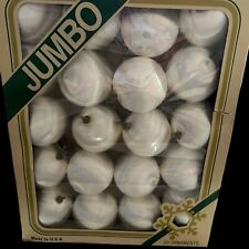 Vintage Pyramid Christmas Ornaments 20 White Satin -Sheen Balls Made in USA Box picture
