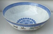 Beautiful Vintage Chinese Eggshell Bowl Original Box Signed Floral Birds Blue picture