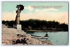 c1910's Standing In Three States Tri-States Rock Canoe Port Jervis NY Postcard picture