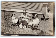 c1910's Children Playing Tea Time With Dolls RPPC Photo Antique Postcard picture