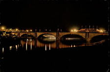 London Bridge at night Lake Havasu City Arizona ~ 1971 vintage postcard picture