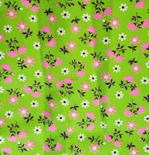 Vintage Retro Mod Pink & White Flowers on Bright Green Upholstery Canvas Fabric picture