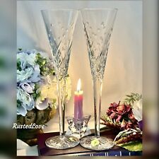 Waterford Wishes Champagne Flutes Vintage Waterford Crystal Toasting Flutes Pair picture