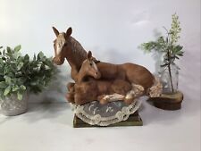 Vintage Horse Statue~Mare & Foal~Brown/White~ 13” Long ~Ceramic ~BEAUTIFUL picture