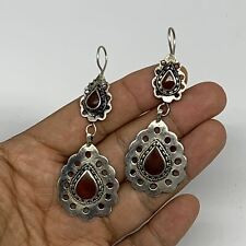 1pc, Handmade Turkmen Earring Tribal Jewelry Red Carnelian Teardrop Boho, B14186 picture