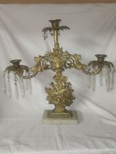 Antique Ornate Solid Brass Candelabra with Floral Bouquet Design on Marble Base picture