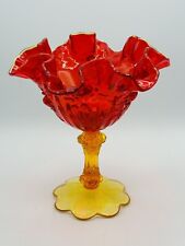 Vintage Amberina Compote Fenton Ruffled Edge Cabbage Rose Candy Dish picture