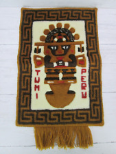 Vintage Tumi Peru Souvenir Wall Hanging Alpaca Fur Rug Inca War God Knife Tribal picture