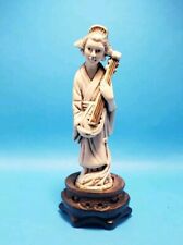 Vintage Carved Resin Asian Japanese Lady Figurine with String Instrument  picture