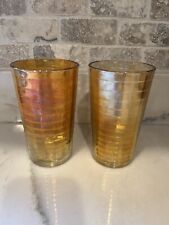 Pair of Jeannette Antique Marigold Banded Pattern Carnival Glass Tumblers picture