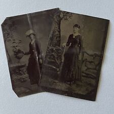Antique Tintype Photograph Beautiful Fashionable Women Distressed Lot Of 2 picture