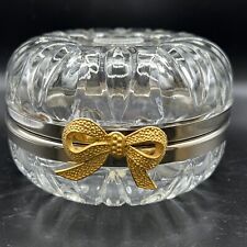 Vtg Swiss Crystal Trinket Jewelry Vanity Box Hinged Lid Bow Gold Silver READ picture
