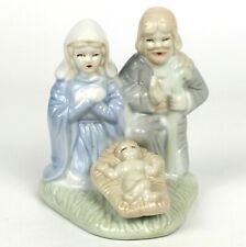 Nativity Ceramic Figurine Joseph Virgin Mary Baby Jesus Porcelain Glossy Pastels picture