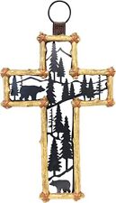 Woodland Bear Mountain Pine Forest Spiritual Religious Wall Hanging Cross Decor picture