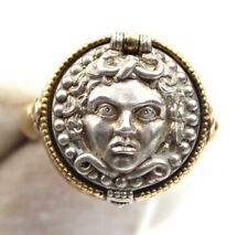 Vintage Medieval Nobleman Mythic Head Medusa Gorgon Gilding Silver Secret Ring picture