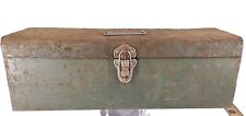 Vintage 60s Green Metal Utility Tool Tackle Fishing Box 19x7x6 With Hasp 1 Tray  picture