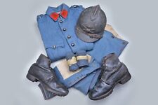 WWI FRENCH ARTILLERY UNIFORM JACKET, TROUSERS, PUTTIES, BOOTS, & HELMET GROUP picture